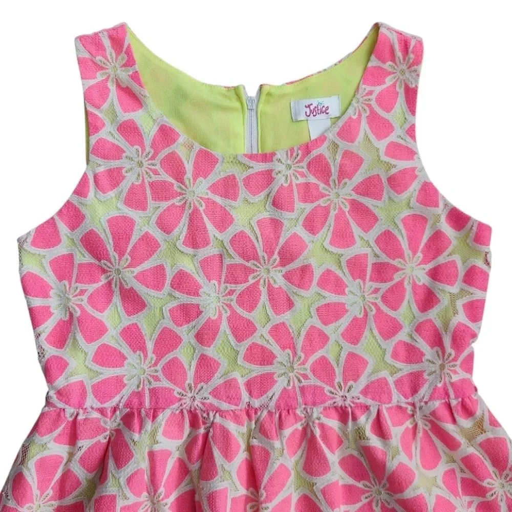 Justice Kids Girls Dress Line-A Scoop Neck Sleeveless Pink-Neon Lined Size 10